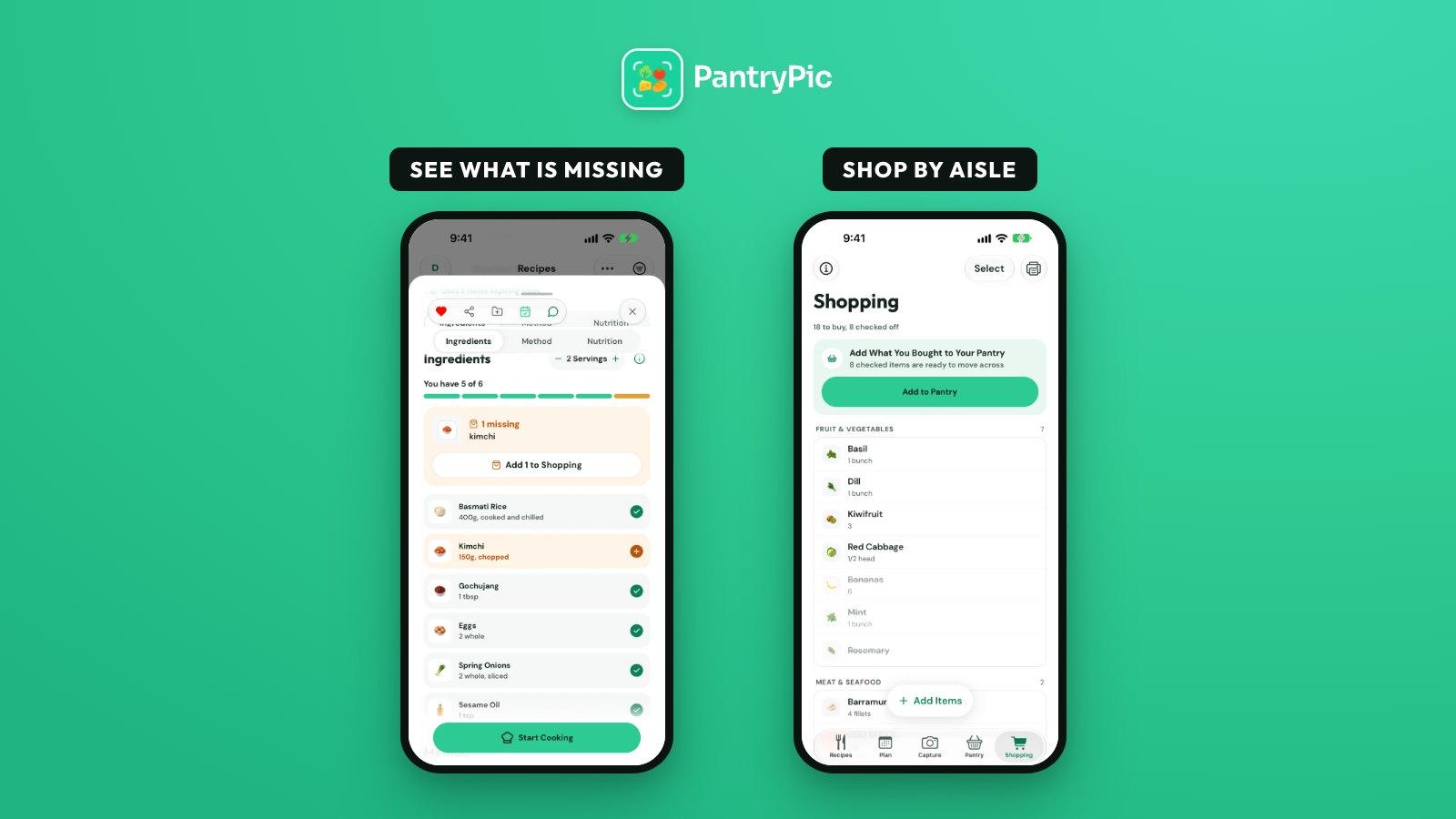 App that suggests recipes and adds missing ingredients to shopping list