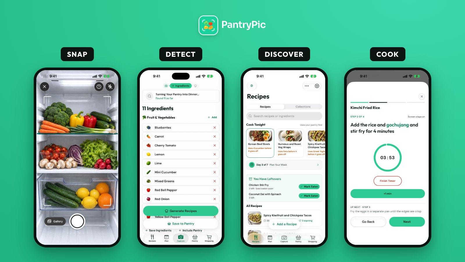 Pantry Pic app turning scanned fridge and pantry ingredients into dinner ideas
