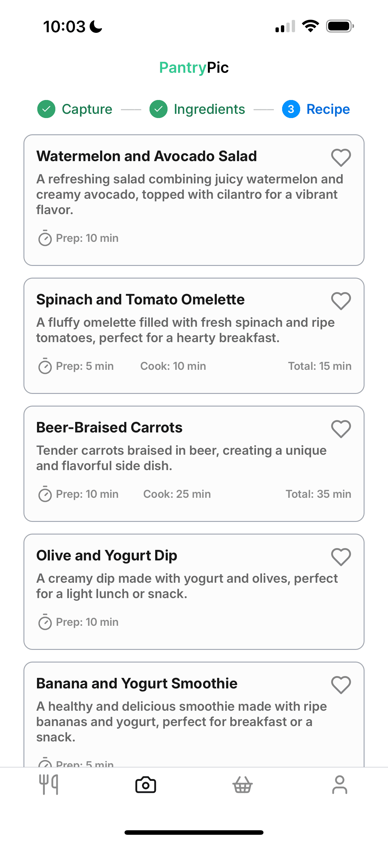 Pantry Pic app turning scanned fridge and pantry ingredients into dinner ideas