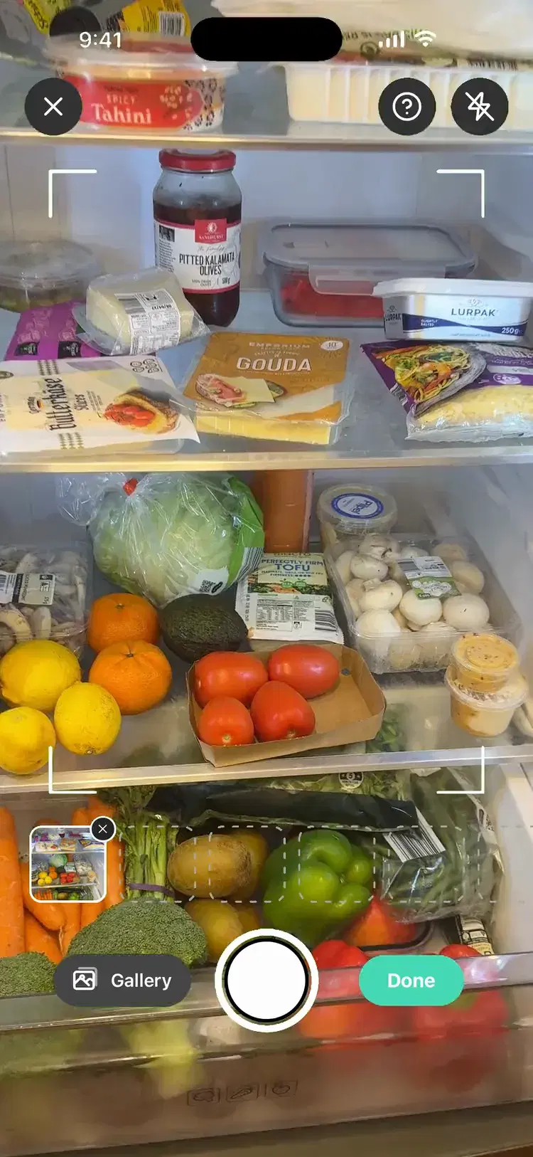 Pantry Pic scanning a fridge full of fresh ingredients